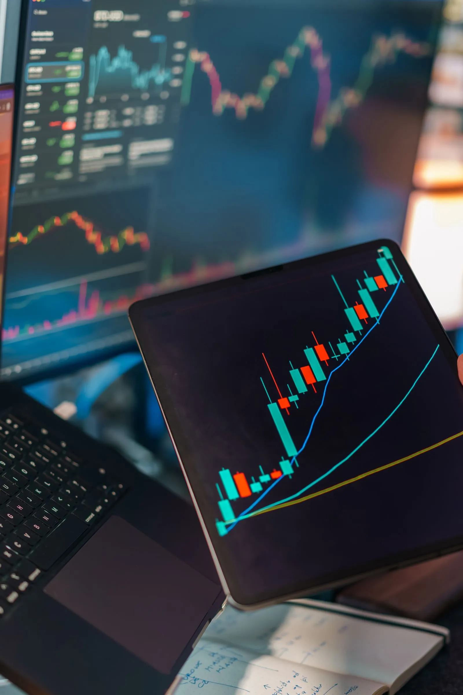 Tela de notebook mostrando gráficos de desempenho e análise de dados